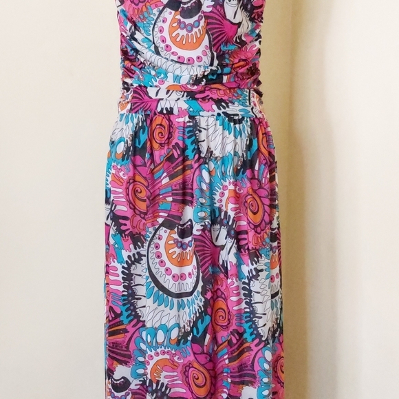 Womens Funky Bright Abstract Paisley Print Fashion Maxi Summer Halter Dress - Picture 2 of 8